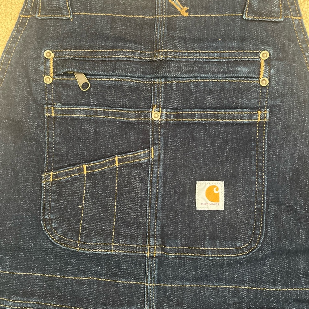 CARHARTT 104044 BIB Denim Overalls RUGGED FLEX STRETCH DBL Knees NWOT Unworn EC - Picture 8 of 11